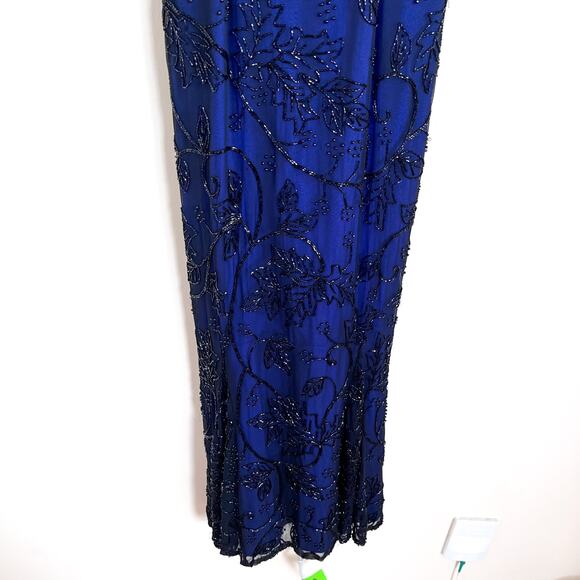 VTG 90s Y2K Whimsigoth Fairy Silk Beaded Maxi Dress Size XS Black Blue Sheer - Picture 8 of 16